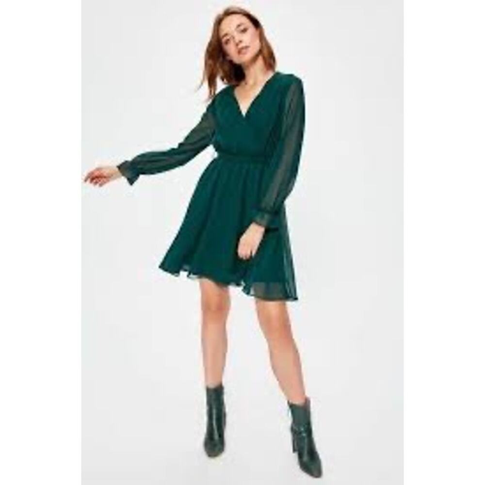 Express Faux Wrap Long Sleeve Dress -XS